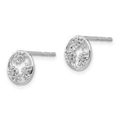 QW427 White Ice Sterling Silver Rhodium-plated Diamond Flower Post Earrings