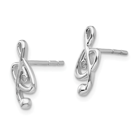 QW429 White Ice Sterling Silver Rhodium-plated Diamond Musical Post Earrings