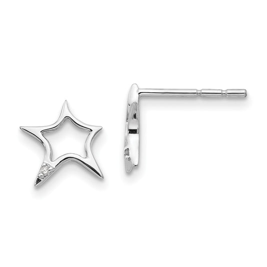 QW430 White Ice Sterling Silver Rhodium-plated Diamond Star Post Earrings