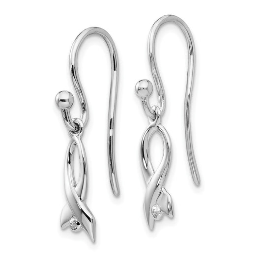 QW431 White Ice Sterling Silver Rhodium-plated Diamond Awareness Ribbon Dangle Earrings