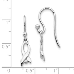 QW431 White Ice Sterling Silver Rhodium-plated Diamond Awareness Ribbon Dangle Earrings