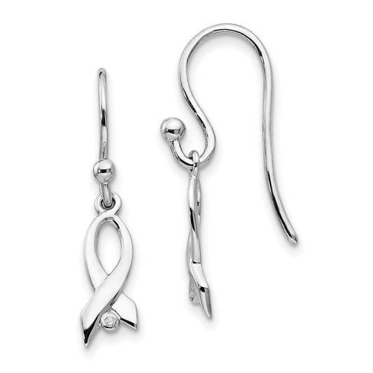 QW431 White Ice Sterling Silver Rhodium-plated Diamond Awareness Ribbon Dangle Earrings
