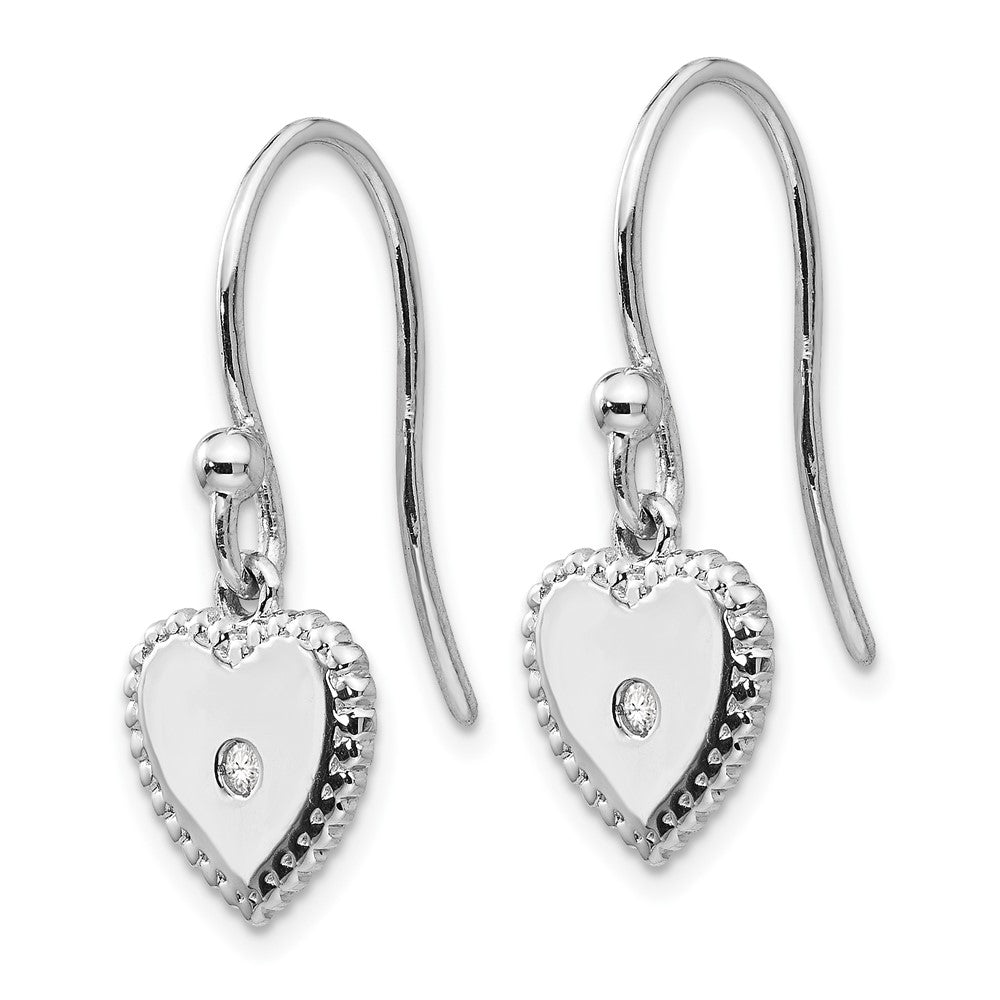 QW432 White Ice Sterling Silver Rhodium-plated Diamond Shepherd Hook Heart Dangle Earrings