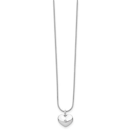 White Ice Sterling Silver Rhodium-plated 18 Inch Diamond Heart Necklace with 2 Inch Extender QW436-18