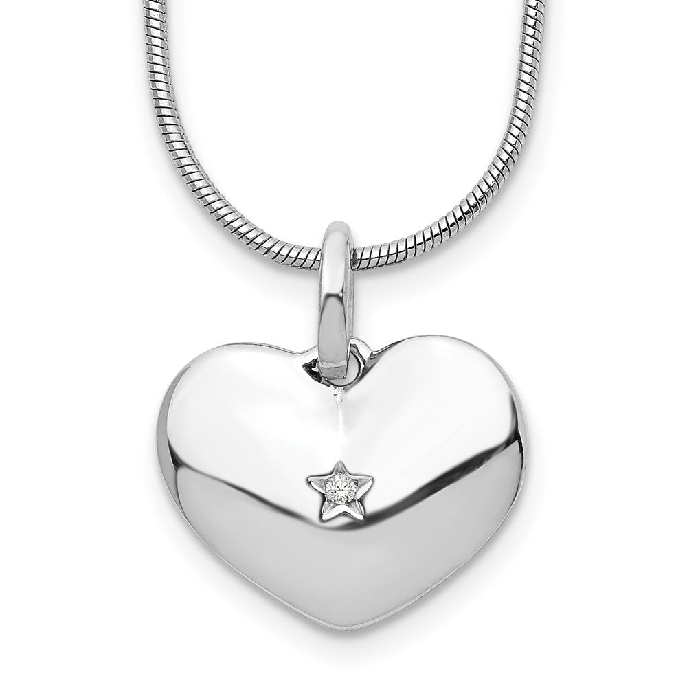 White Ice Sterling Silver Rhodium-plated 18 Inch Diamond Heart Necklace with 2 Inch Extender QW436-18