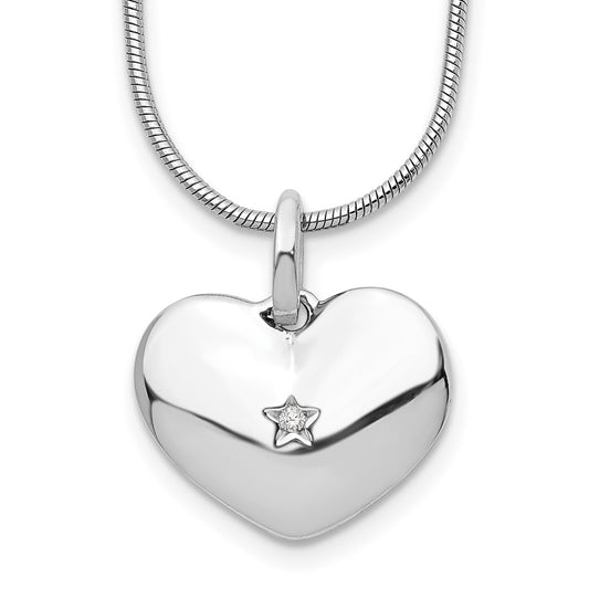 White Ice Sterling Silver Rhodium-plated 18 Inch Diamond Heart Necklace with 2 Inch Extender QW436-18