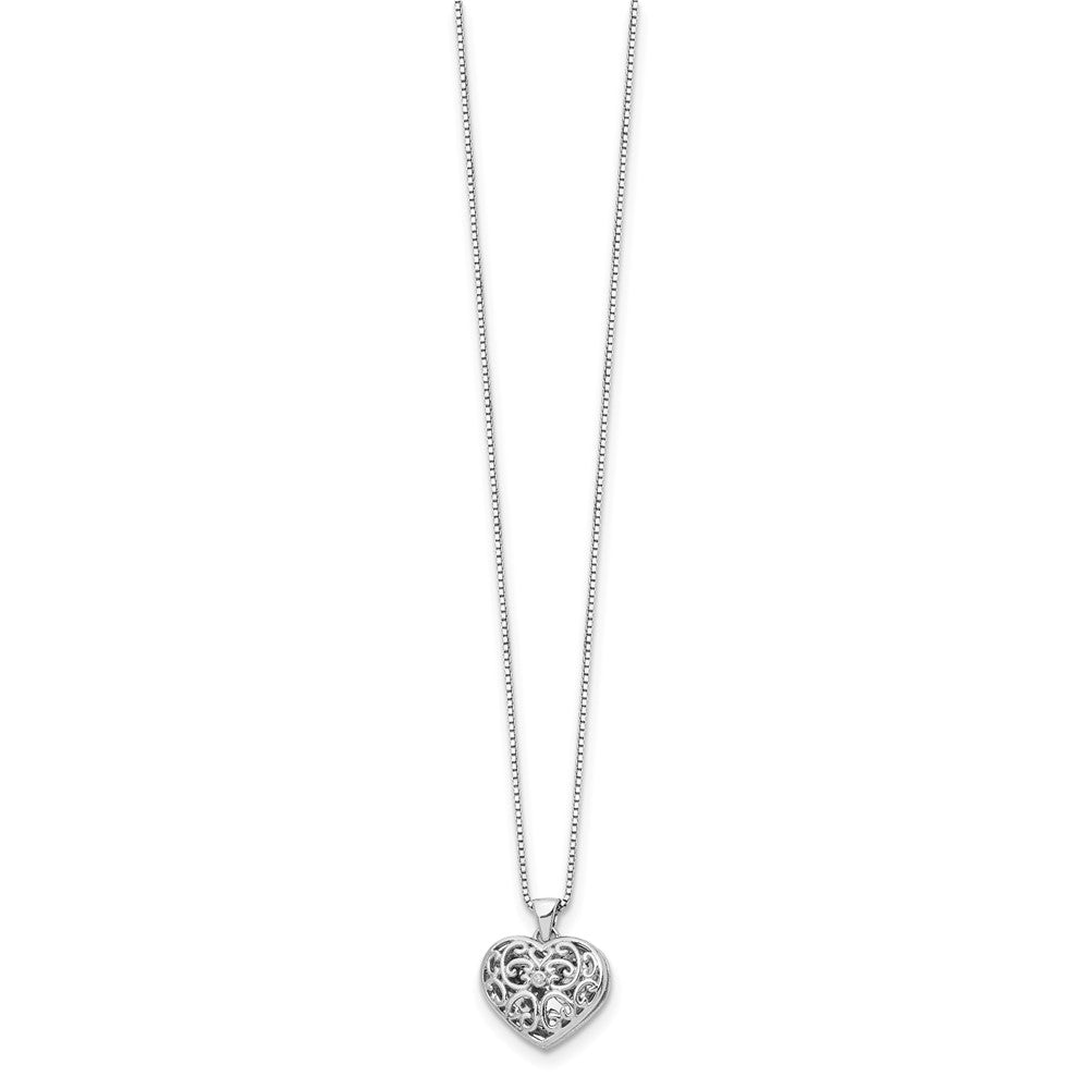 White Ice Sterling Silver Rhodium-plated 18 Inch Diamond Filigree Heart Locket Necklace with 2 Inch Extender QW439-18