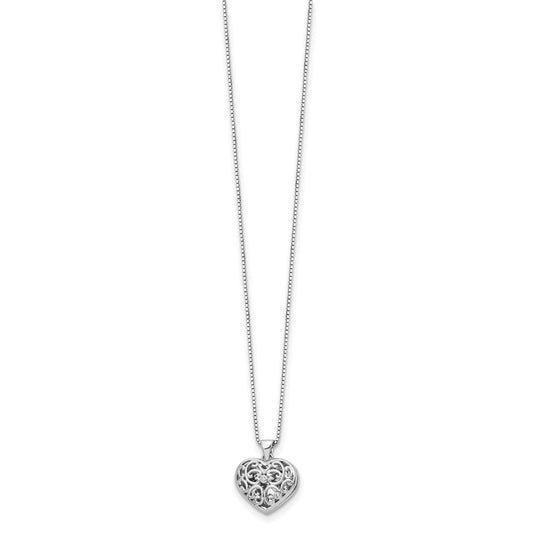 White Ice Sterling Silver Rhodium-plated 18 Inch Diamond Filigree Heart Locket Necklace with 2 Inch Extender QW439-18