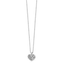 White Ice Sterling Silver Rhodium-plated 18 Inch Diamond Filigree Heart Locket Necklace with 2 Inch Extender QW439-18