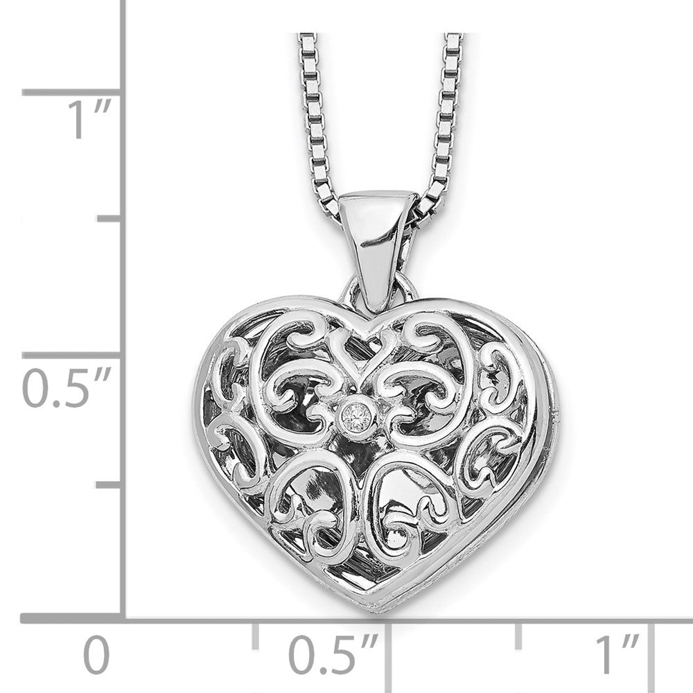 White Ice Sterling Silver Rhodium-plated 18 Inch Diamond Filigree Heart Locket Necklace with 2 Inch Extender QW439-18