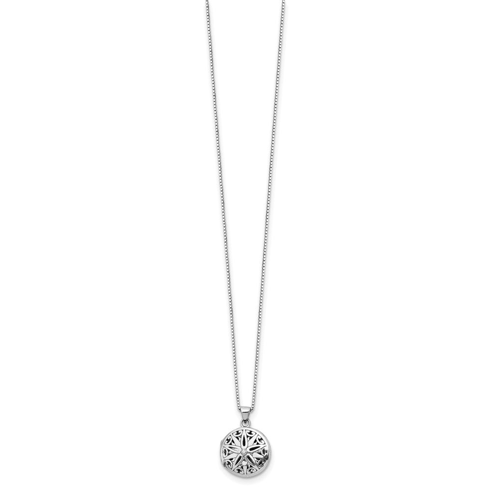 White Ice Sterling Silver Rhodium-plated 18 Inch Diamond Star Round Locket Necklace with 2 Inch Extender QW440-18