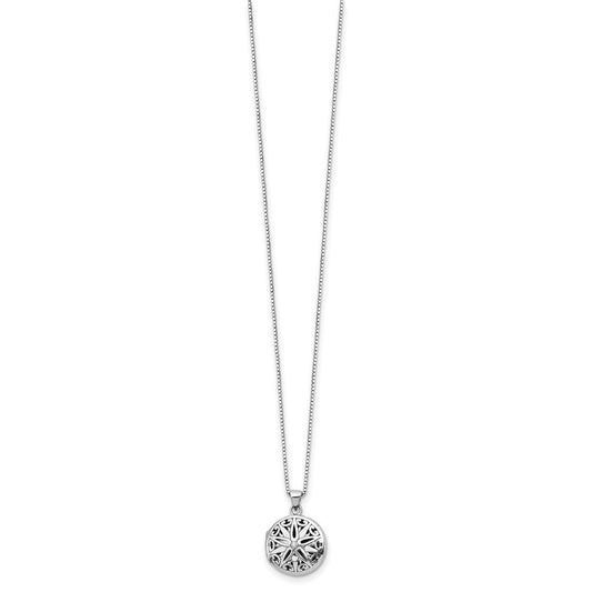 White Ice Sterling Silver Rhodium-plated 18 Inch Diamond Star Round Locket Necklace with 2 Inch Extender QW440-18
