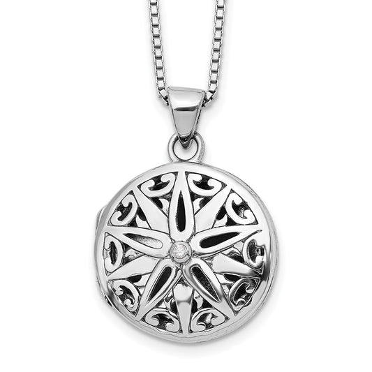 White Ice Sterling Silver Rhodium-plated 18 Inch Diamond Star Round Locket Necklace with 2 Inch Extender QW440-18