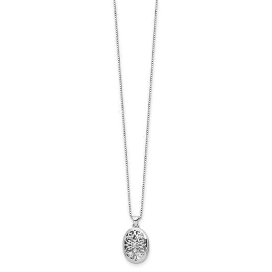 White Ice Sterling Silver Rhodium-plated 18 Inch Diamond Filigree Oval Locket Necklace with 2 Inch Extender QW441-18