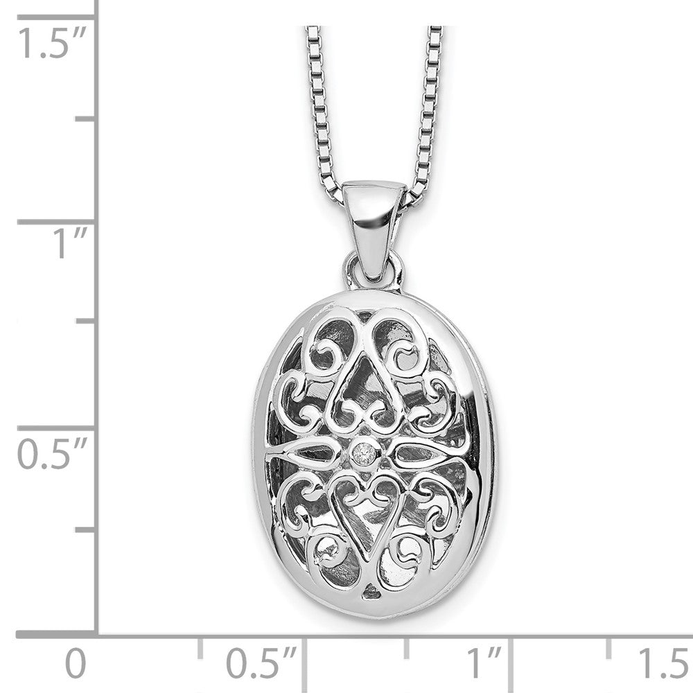 White Ice Sterling Silver Rhodium-plated 18 Inch Diamond Filigree Oval Locket Necklace with 2 Inch Extender QW441-18