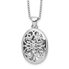 White Ice Sterling Silver Rhodium-plated 18 Inch Diamond Filigree Oval Locket Necklace with 2 Inch Extender QW441-18