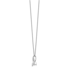 White Ice Sterling Silver Rhodium-plated 18 Inch Diamond Awareness Ribbon Necklace with 2 Inch Extender QW442-18