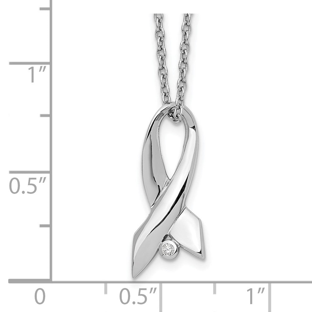White Ice Sterling Silver Rhodium-plated 18 Inch Diamond Awareness Ribbon Necklace with 2 Inch Extender QW442-18
