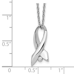 White Ice Sterling Silver Rhodium-plated 18 Inch Diamond Awareness Ribbon Necklace with 2 Inch Extender QW442-18