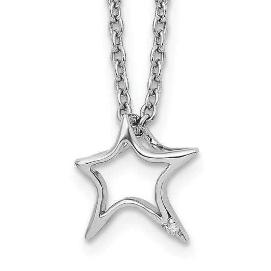 White Ice Sterling Silver Rhodium-plated 18 Inch Diamond Star Necklace with 2 Inch Extender QW443-18