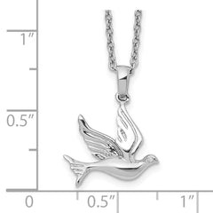 White Ice Sterling Silver Rhodium-plated 18 Inch Diamond Dove Necklace with 2 Inch Extender QW445-18