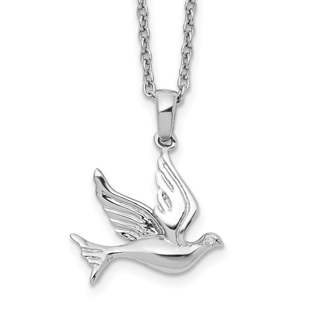 White Ice Sterling Silver Rhodium-plated 18 Inch Diamond Dove Necklace with 2 Inch Extender QW445-18