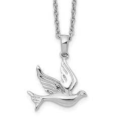 White Ice Sterling Silver Rhodium-plated 18 Inch Diamond Dove Necklace with 2 Inch Extender QW445-18