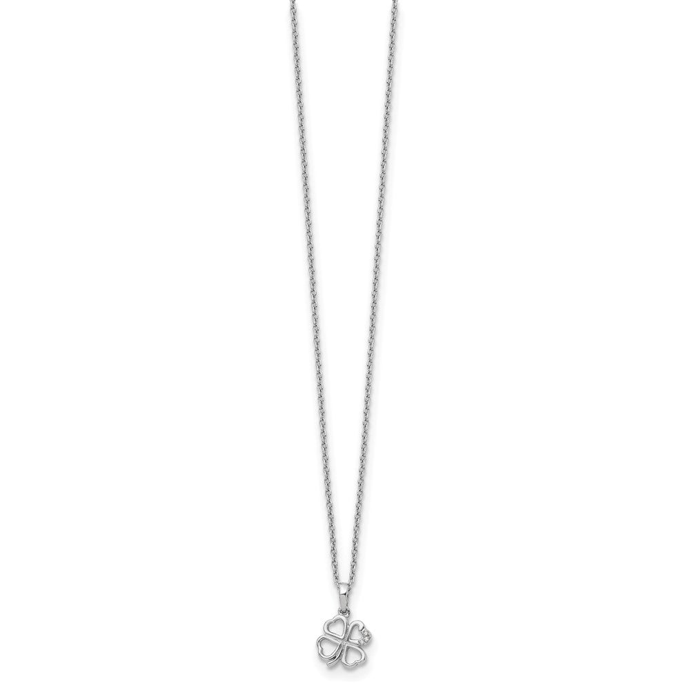 White Ice Sterling Silver Rhodium-plated 18 Inch Diamond Clover Necklace with 2 Inch Extender QW448-18