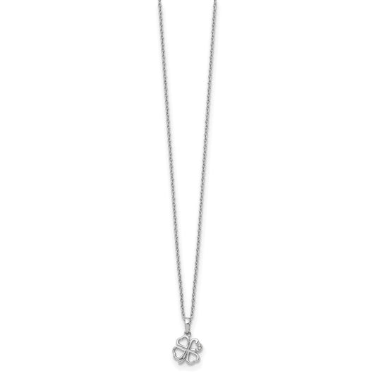 White Ice Sterling Silver Rhodium-plated 18 Inch Diamond Clover Necklace with 2 Inch Extender QW448-18