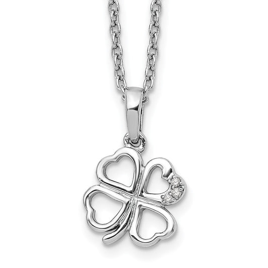 White Ice Sterling Silver Rhodium-plated 18 Inch Diamond Clover Necklace with 2 Inch Extender QW448-18