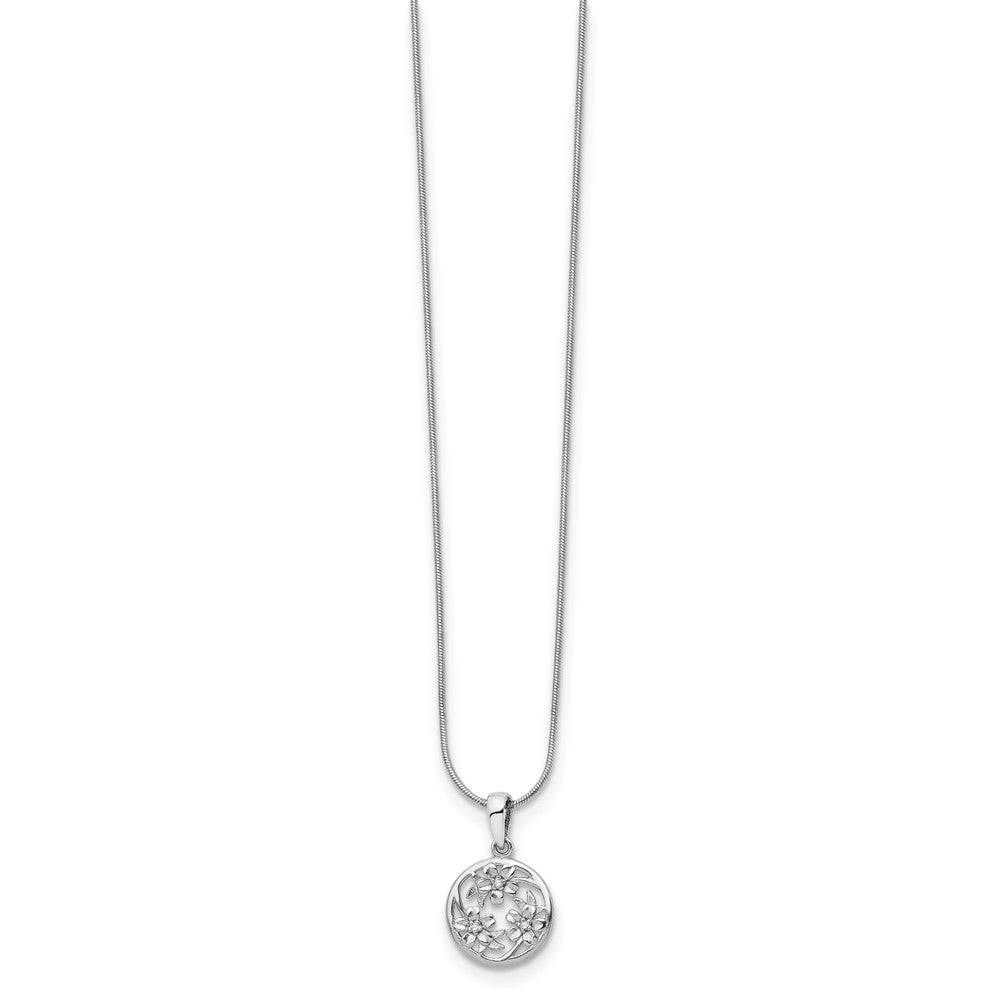 White Ice Sterling Silver Rhodium-plated 18 Inch Diamond Flower Necklace with 2 Inch Extender QW449-18