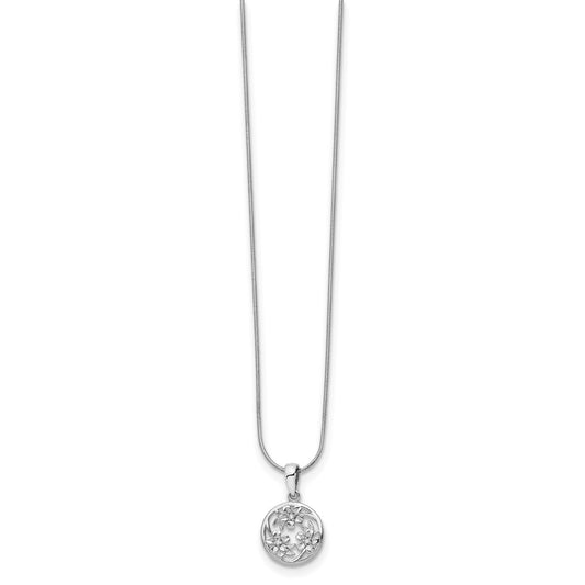 White Ice Sterling Silver Rhodium-plated 18 Inch Diamond Flower Necklace with 2 Inch Extender QW449-18