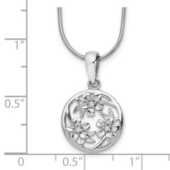 White Ice Sterling Silver Rhodium-plated 18 Inch Diamond Flower Necklace with 2 Inch Extender QW449-18