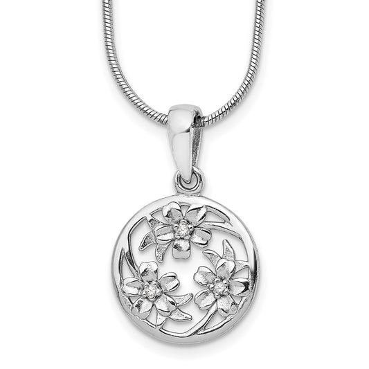 White Ice Sterling Silver Rhodium-plated 18 Inch Diamond Flower Necklace with 2 Inch Extender QW449-18