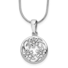 White Ice Sterling Silver Rhodium-plated 18 Inch Diamond Flower Necklace with 2 Inch Extender QW449-18