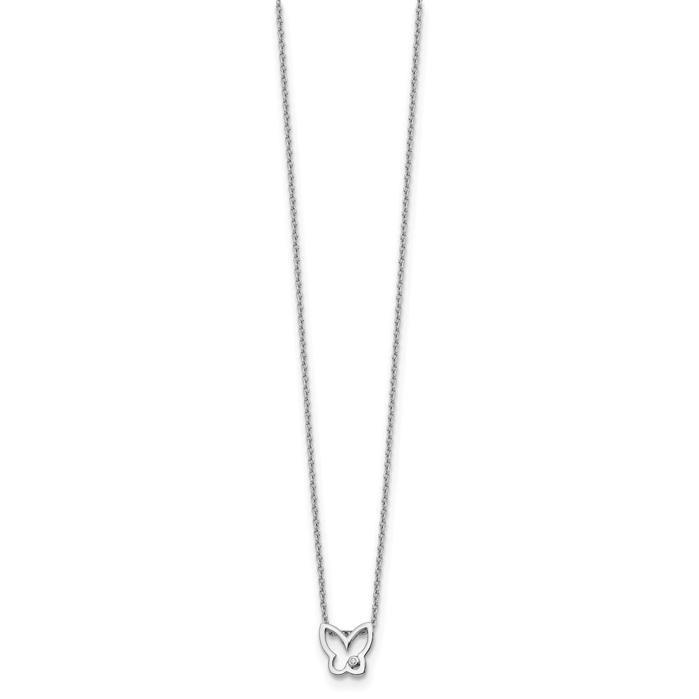 White Ice Sterling Silver Rhodium-plated 18 Inch Diamond Butterfly Necklace with 2 Inch Extender QW451-18