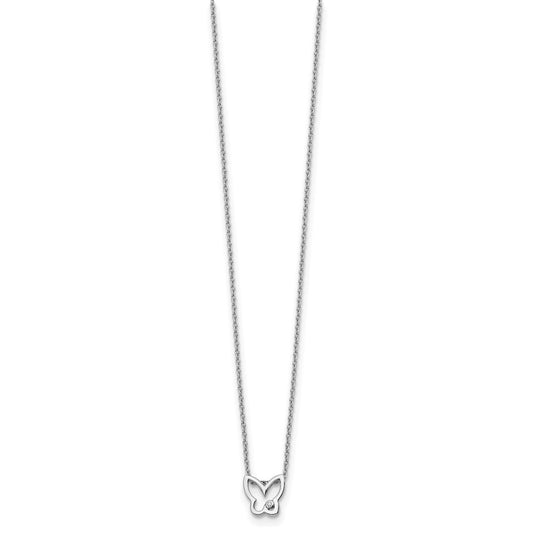 White Ice Sterling Silver Rhodium-plated 18 Inch Diamond Butterfly Necklace with 2 Inch Extender QW451-18
