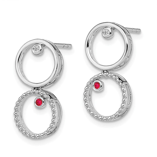 QW460 White Ice Sterling Silver Rhodium-plated Diamond and Ruby Post Drop Earrings