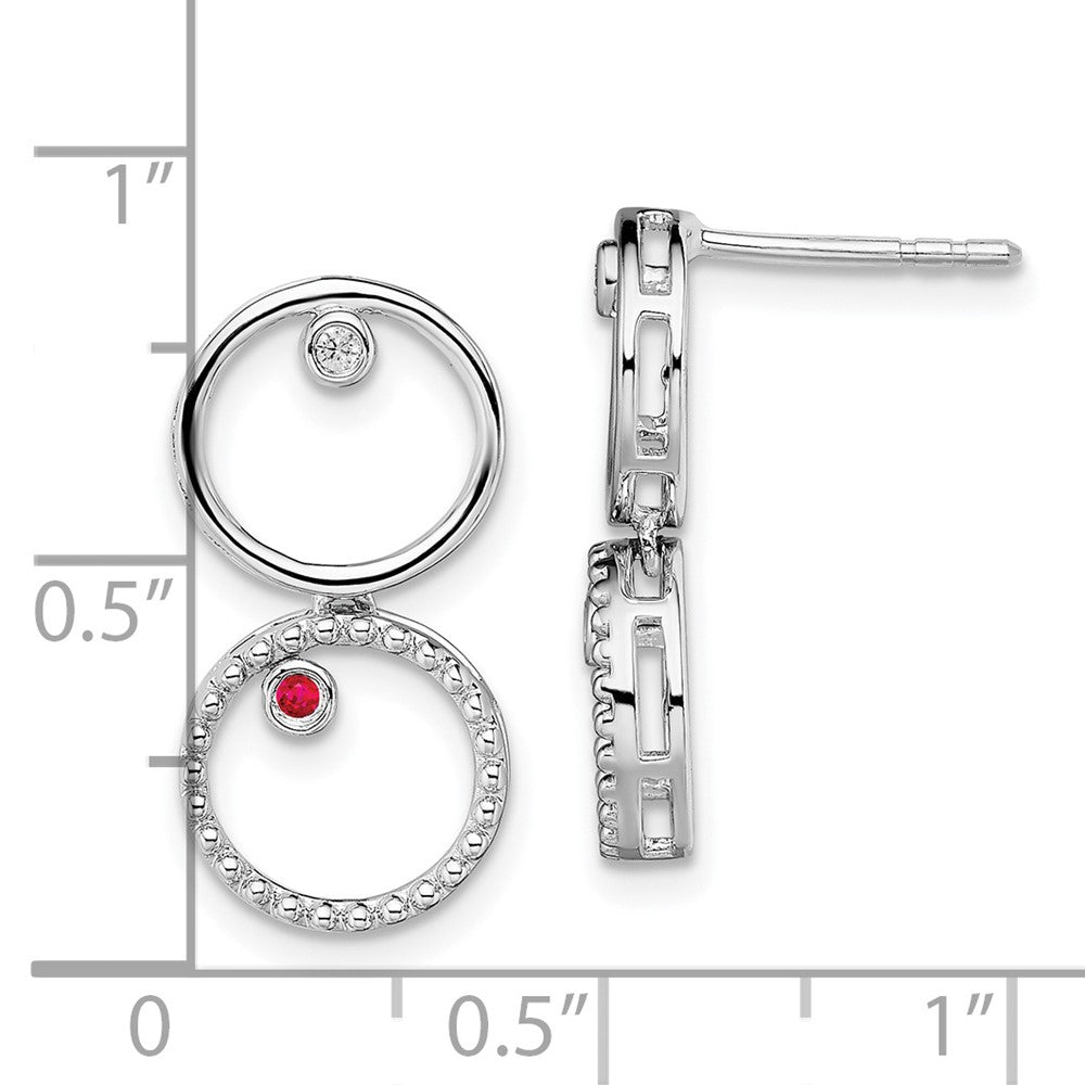 QW460 White Ice Sterling Silver Rhodium-plated Diamond and Ruby Post Drop Earrings