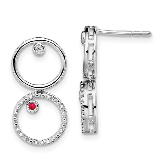 QW460 White Ice Sterling Silver Rhodium-plated Diamond and Ruby Post Drop Earrings