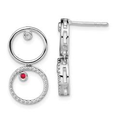 QW460 White Ice Sterling Silver Rhodium-plated Diamond and Ruby Post Drop Earrings