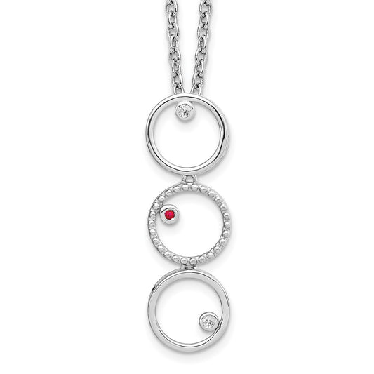 White Ice Sterling Silver Rhodium-plated 18 Inch Diamond and Ruby Necklace with 2 Inch Extender QW461-18