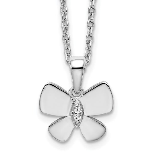 White Ice Sterling Silver Rhodium-plated 18 Inch Diamond Butterfly Necklace with 2 Inch Extender QW477-18