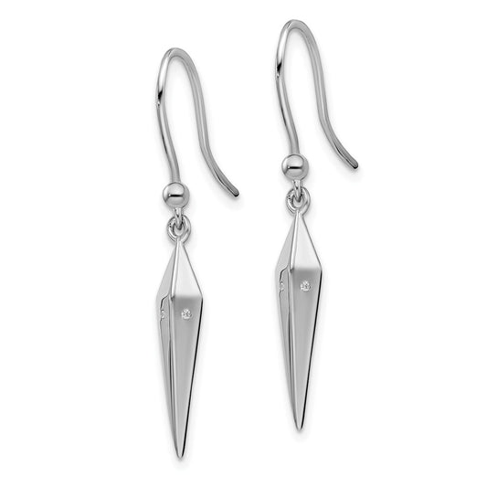 QW483 White Ice Sterling Silver Rhodium-plated Diamond Shepherd Hook Dangle Earrings