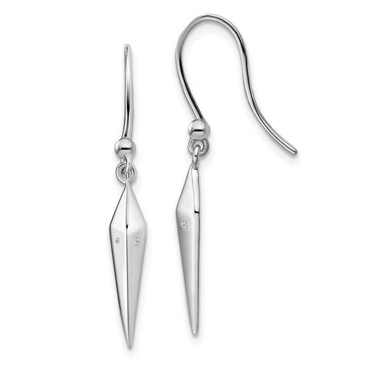 QW483 White Ice Sterling Silver Rhodium-plated Diamond Shepherd Hook Dangle Earrings