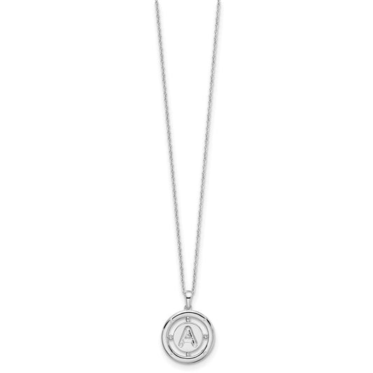 White Ice Sterling Silver Rhodium-plated 18 Inch Diamond Letter A Initial Necklace with 2 Inch Extender QW499A-18