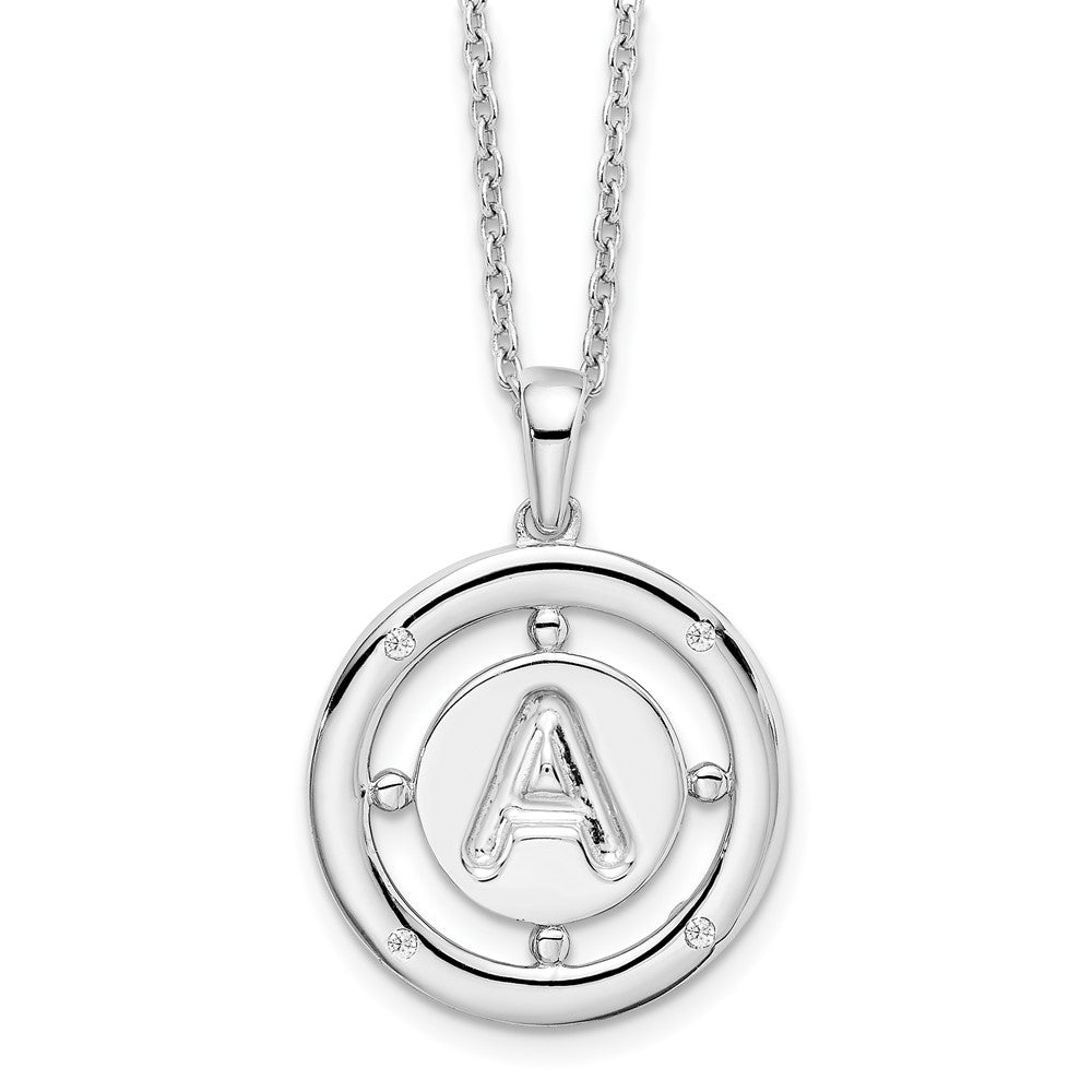 White Ice Sterling Silver Rhodium-plated 18 Inch Diamond Letter A Initial Necklace with 2 Inch Extender QW499A-18