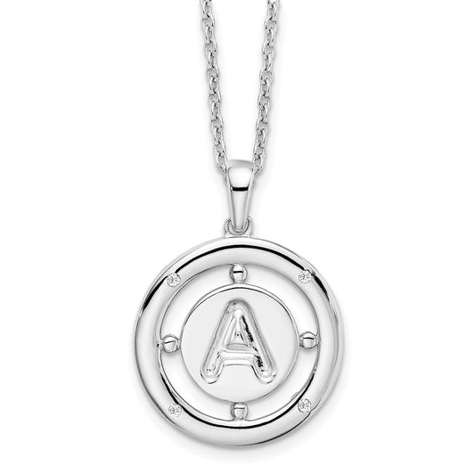 White Ice Sterling Silver Rhodium-plated 18 Inch Diamond Letter A Initial Necklace with 2 Inch Extender QW499A-18