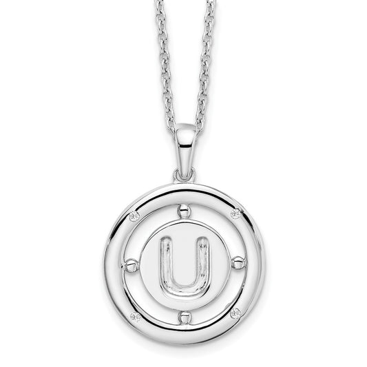 White Ice Sterling Silver Rhodium-plated 18 Inch Diamond Letter U Initial Necklace with 2 Inch Extender QW499U-18