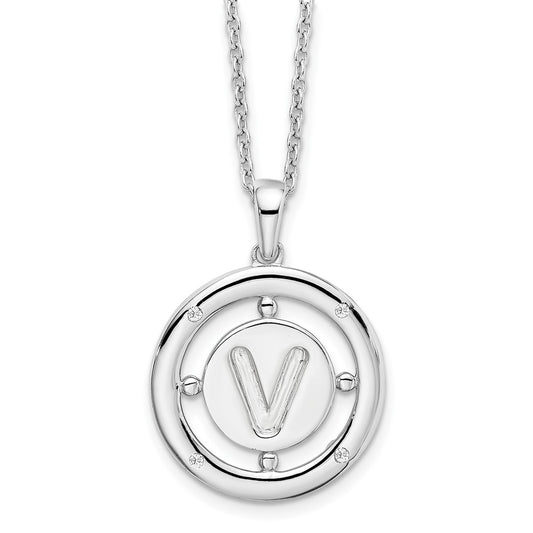 White Ice Sterling Silver Rhodium-plated 18 Inch Diamond Letter V Initial Necklace with 2 Inch Extender QW499V-18